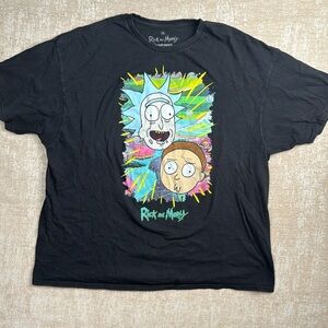 Rick and Morty Warp Faces Men's Short Sleeve Black Graphic T-Shirt 2X Large